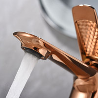 Robinet de salle de bain en or rose, monocommande, monotrou, corps carré, finition polie, robinet de lavabo moderne