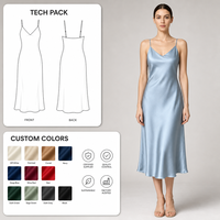 Robe mi-longue en satin bleu clair pour femme, col en V, fines bretelles réglables, sans manches, idéale pour cocktail, mariage ou superposition – Fournisseur