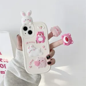 Funda de teléfono de conejo de oso cerdo a prueba de golpes para mujer y niña para iPhone 15 14 13 12 11 Pro Max funda trasera para móvil