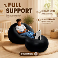 Fauteuil de jeu gonflable FranFusion, un siège rond pour enfants et adolescents avec porte-gobelets &amp;   Pouf ottoman Air Bean Bag avec poche latérale