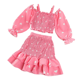 Completo Casual Estivo Primaverile per Bambine, Nuovo Set Alla Moda con Gonna a Maniche Lunghe con Volant e Pantaloncini in Cotone - Product Image 1