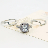 Ensemble de bagues de fiançailles et de mariage en argent 925 serties de pierres brillantes pour femmes