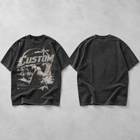 Kaos Oblong Rajut Katun Murni 300 Gram Custom Grosir, Hitam Vintage Washed Retro War Figure Solid Ramah Lingkungan, Model Longgar