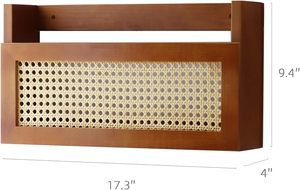 Estante de pared de ratán estilo boho, estantería colgante de madera maciza <span class=keywords><strong>para</strong></span> exhibir y almacenar revistas y libros, ideal <span class=keywords><strong>para</strong></span> la decoración de la sala de estar o el cuarto de niños. - Product Image 3
