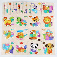 Puzzle en bois 3D d'animaux de dessin animé éducatif précoce, jouet DIY pour les activités des tout-petits d'âge préscolaire, planche de correspondance de formes bon marché
