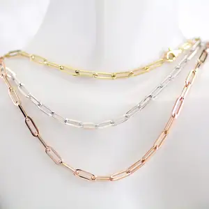 Cadena de oro auténtico para mujer, joyería de clip de papel, oro de 18K sólido