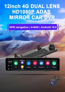 12 pouces Carplay Android 10 voiture DVR 8Core 4G réseau ADAS GPS FM Dash Cam rétroviseur enregistreur vidéo WiFi BT g-sensor DashCam