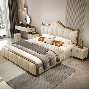 Set camera da letto struttura mobili produttore Soft Pad letto moderno <span class=keywords><strong>King</strong></span>-<span class=keywords><strong>size</strong></span> doppio letto in legno massello - Product Image 5