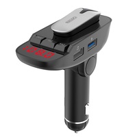 Émetteur FM 2-en-1 pour voiture avec casque BT amovible, appels mains libres, lecteur MP3 USB, adaptateur secteur pour voitures 12-24V