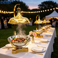 Chauffe-Plat de Luxe en Acier Inoxydable pour Restaurant, Hôtel, Mariage, Chauffage au Gaz, Serveur de Buffet, Capacité 8L, Doré, Présentoir Chauffant pour Aliments