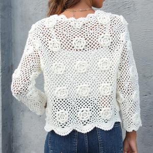 <span class=keywords><strong>Cardigan</strong></span> Lavorato all'Uncinetto da Donna per l'Inizio Primavera, Elegante e Aderente, Maglia Lunga Traforata, Maglione Casual Tinta Unita - Product Image 3