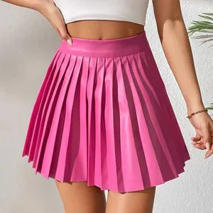 Custom Women Y2K Rave Party Vintage High Waist Solid Pleated PU Leather Skirt