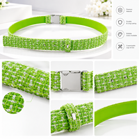 Ceinture décorative en tweed patchwork PU pour femme avec boucle automatique à lettres, idéale pour robe et tenue