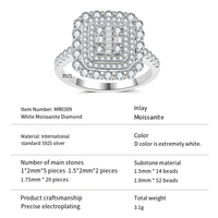 Bague en argent S925 avec moissanite en forme de cube, bague de fiançailles pour femme, luxe léger, entièrement sertie de moissanite, bague tendance