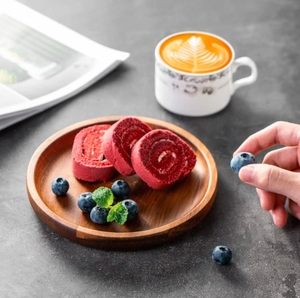 Eco-Friendly Round 4 Pack Acacia Wood Dinner Tray Snack And Dessert <strong>Plate</strong> Set For Weddings And Parties - Product Image 3