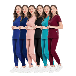 Confortable léger femmes gommages uniformes ensembles Joggers fermeture éclair-hauts hôpital médical chirurgical Salon uniformes gommage en gros - Product Image 3
