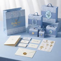 Boîte rigide portable personnalisable avec logo, motif iris bleu européen, conteneur premium avec poignée pour emballage de cosmétiques et bijoux en gros
