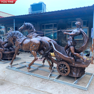 Statue de chariot en bronze grandeur nature pour jardin extérieur, sculpture de cheval - Product Image 3