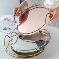 Plateau de service en métal de luxe, élégant plateau rond en acier inoxydable pour le rangement de parfums et de bijoux, décoration de table à domicile