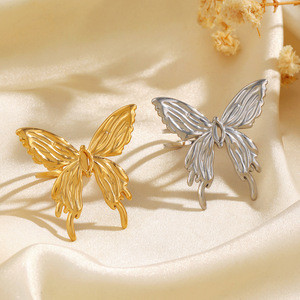 Vente en gros de bijoux en acier inoxydable plaqué or 18 carats, papillon animal massif et imposant, ajustable pour femme, pour cadeau de fête - Product Image 4