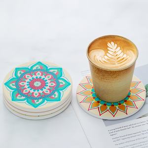 Sous-verre absorbant en céramique imprimé <span class=keywords><strong>Mandala</strong></span> personnalisé sous-verres ronds de 4 pouces pour boissons café bière tasse sous-verre avec dos en liège - Product Image 6