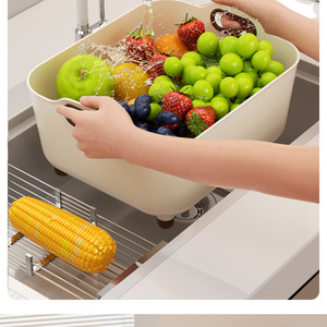 Large Plastic Vegetable Washing Basket Square Draining Basin With Handgrip For Kitchen Sink Fruit And Veggie Cleaning - Product Image 1
