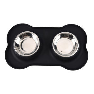 Baming toptan Pet köpek maması kaseleri 2 paslanmaz çelik köpek kase ile hiçbir dökülme kaymaz silikon Mat + Pet mama besleyici kase - Product Image 6