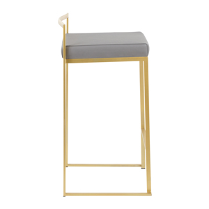 Contemporary Adjustable Eco-Friendly Modern Counter <b>Stool</b> in Gold with Grey Faux Leather for Hotel Dining by OE HOME Set of 2 - Product Image 4