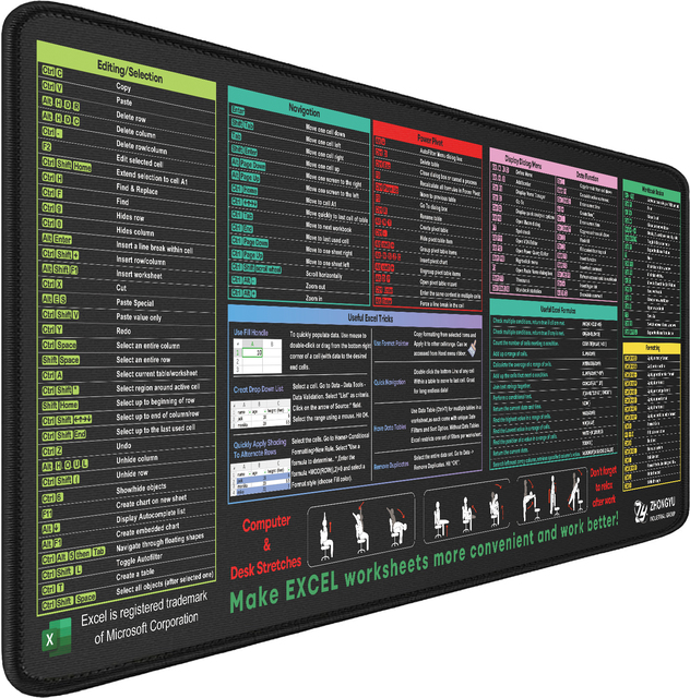Computer Felt Waterproof White Large Custom Design Heat Transfer Non-slip Excel Keyboard Shortcuts Gaming Mouse Pad 900x400mm