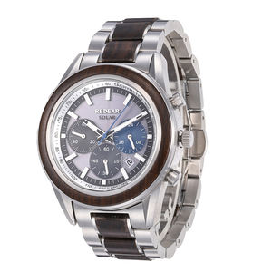 Montre en acier inoxydable et bois pour hommes, bracelet de luxe, de haute qualité, mouvement solaire, nouvelle collection - Product Image 5