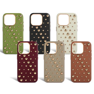 Étui de téléphone pour femmes en cuir PU avec rivets en perles de luxe pour iPhone 13 14 15 16, étuis de téléphone mignons pour filles - Product Image 6