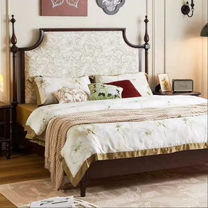 Lit en bois massif de style rétro américain, lit minimaliste de luxe léger à la française, adapté aux ensembles de meubles de chambre à coucher - Product Image 2