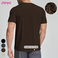 Kaos Lengan Pendek Pria Janya Campuran Wol Warna Solid Ramah Kulit Bernapas Menyerap Keringat dengan Belahan Samping untuk Kebugaran Luar Ruangan Cepat Kering