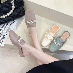 Mules pour femmes Tiyo à bout rond en perles, semelle souple en PVC, style coréen tendance, chaussures printemps-automne - Product Image 1