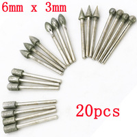 Foret à fraises diamantées 20 pièces accessoires d'outils rotatifs universels pour la sculpture sur pierre