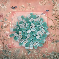 Tapis de mahjong américain série Océan, motif Corail Bluebird Fern, 160 tuiles en acrylique vert menthe avec motif doré au dos, pour cadeau de fête