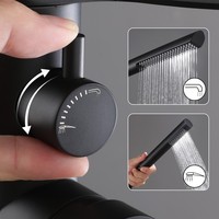 Douche extérieure moderne en acier inoxydable 304 noir mat avec étagère intégrée pour piscine, jardin, cour, alimentation en eau chaude et froide