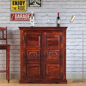 Mueble Bar de Madera Sheesham de Lujo con Acabado Roble Miel, Estante para Vinos de Madera Maciza, Unidad de Almacenamiento para Bar en Casa, Restaurante, Cafetería, Interiores de Hotel - Product Image 1