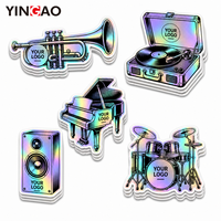 Autocollant holographique personnalisé découpé sur mesure en vinyle, étanche, avec logo personnalisé pour ordinateur portable, étui de guitare, merchandising de groupe, boutique