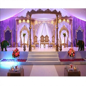 Mandap traditionnel en bois pour mariage indien, forme ronde, ensemble de mandap en bois sculpté pour la décoration de mariage au Canada - Product Image 1