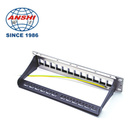 Panel Patch Kosong 19 Inch 1U Hitam RJ45 12/24-Port untuk Distribusi Jaringan Kabel Cat5/Cat5E/Cat6