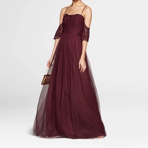 Robe de soirée pour femme, style robe de cérémonie, avec manches en dentelle à épaules dénudées, en mousseline, coupe droite, pour demoiselles d'honneur, au design attrayant - Product Image 3