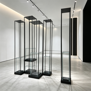 Présentoir <span class=keywords><strong>Colonne</strong></span> Haute pour Bijoux, Socle <span class=keywords><strong>en</strong></span> Métal Noir Mat, <span class=keywords><strong>Vitrine</strong></span> Géométrique <span class=keywords><strong>en</strong></span> <span class=keywords><strong>Verre</strong></span> pour Magasin de Montres et Exposition d'Art - Product Image 1
