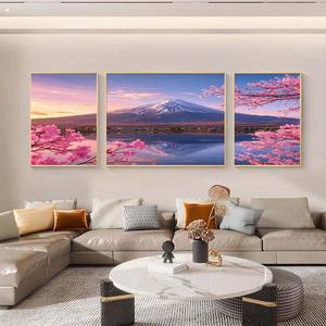 Monte Fuji flor de cerezo tríptico pintura de pared pintura de paisaje 3 uds conjunto hogar Hotel dormitorio arte de la pared Decoración - Product Image 1
