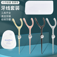Ensemble de cure-dents et de fil dentaire en acier inoxydable 304 et alliage de zinc pour un nettoyage dentaire, utilisation portable