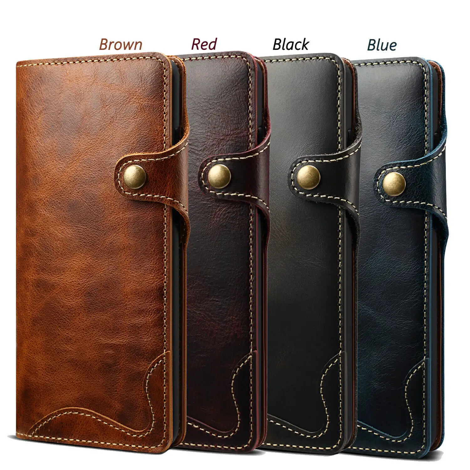 Book Design Retro Real Leather Flip Case Cover For Samsung Galaxy S8 S9 S10 S20 plus Note 8/9/10 pro