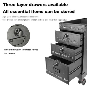 Tattoo <b>Trolley</b> <b>Tool</b> Case Cart 3 Drawers Portable Tattoo Workstation with Self Lock Wheels and Armrest - Product Image 4