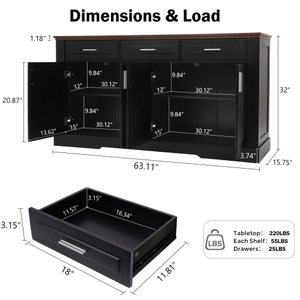63" Fluted MDF Sideboard <b>Buffet</b> Cabinet Storage Modern Coffee Bar Station Console <b>Table</b> for Living Room Hotel Adjustable Height - Product Image 6