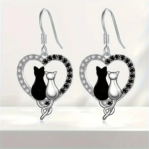 Orecchini Pendenti a Forma di Cuore con Zirconi Bicolore per Donne, Gioielli di Moda Carini - Product Image 2