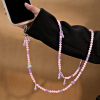 Chaîne de téléphone bandoulière tendance, faite main, ornée de perles et de strass, style Ins, avec pendentif anti-perte pour téléphone et breloque de sac, motif papillon ajouré